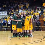 The Bison men's basketball team won the Summit League regular season title with a 82-54 victory over the University of South Dakota at the Bison Sports Arena on Thursday, February 27. The Bison men's basketball team won the Summit League regular season title with a 82-54 victory over the University of South Dakota at the Bison Sports Arena on Thursday, February 27.