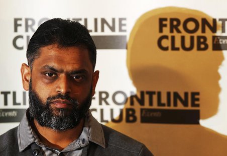 Former Guantanamo detainee Moazzam Begg attends a news conference at the Frontline Club in London January 10, 2012. Former detainees spoke a Former Guantanamo detainee Moazzam Begg attends a news conference at the Frontline Club in London January 10, 2012. Former detainees spoke a