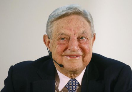 George Soros, Chairman of Soros Fund Management LLC smiles as he addresses the audience during an economic speech in Frankfurt April 9, 2013 George Soros, Chairman of Soros Fund Management LLC smiles as he addresses the audience during an economic speech in Frankfurt April 9, 2013