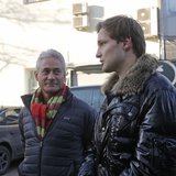 American gold medallist Olympic diver Greg Louganis (L) and Konstantin Yablotskiy, president of the Russian LGBT Sport Federation, speak to American gold medallist Olympic diver Greg Louganis (L) and Konstantin Yablotskiy, president of the Russian LGBT Sport Federation, speak to