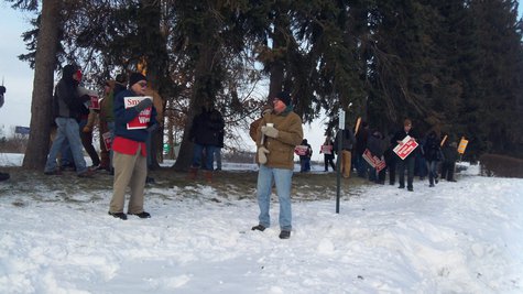 About three dozen protesters were on hand in the bitter cold to greet the republicans as they arrived for last night's event. About three dozen protesters were on hand in the bitter cold to greet the republicans as they arrived for last night's event.