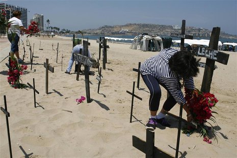 Anti-government protesters place crucifixes with names of victims of violence as a form of protest at the beach in Puerto La Cruz March 1, 2 Anti-government protesters place crucifixes with names of victims of violence as a form of protest at the beach in Puerto La Cruz March 1, 2