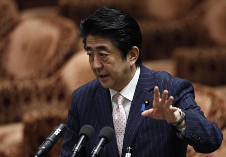 Japan's Prime Minister Shinzo Abe speaks during a lower house budget committee session at the parliament in Tokyo February 20, 2014. REUTERS Japan's Prime Minister Shinzo Abe speaks during a lower house budget committee session at the parliament in Tokyo February 20, 2014. REUTERS