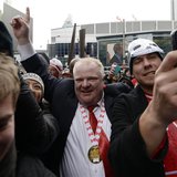 Toronto Mayor Rob Ford (C) celebrates Team Canada's gold medal win over Sweden in the men's ice hockey gold medal game at the Sochi 2014 Win Toronto Mayor Rob Ford (C) celebrates Team Canada's gold medal win over Sweden in the men's ice hockey gold medal game at the Sochi 2014 Win
