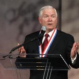 Former U.S. Defense Secretary Robert Gates speaks after being awarded the Liberty Medal at the National Constitution Center in Philadelphia, Former U.S. Defense Secretary Robert Gates speaks after being awarded the Liberty Medal at the National Constitution Center in Philadelphia,