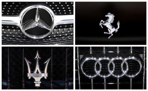 A combination photograph shows the logos of luxury cars at the European Motor Show in Brussels January 14, 2014 file photo. REUTERS/Francois A combination photograph shows the logos of luxury cars at the European Motor Show in Brussels January 14, 2014 file photo. REUTERS/Francois
