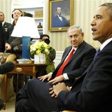 Israel's Prime Minister Benjamin Netanyahu (2nd R) listens to remarks by U.S. President Barack Obama (R) as they sit down to meet in the Ova Israel's Prime Minister Benjamin Netanyahu (2nd R) listens to remarks by U.S. President Barack Obama (R) as they sit down to meet in the Ova