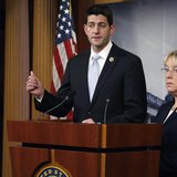 Senate Budget Committee chairman Senator Patty Murray (D-WA) (R) and House Budget Committee chairman Representative Paul Ryan (R-WI) hold a Senate Budget Committee chairman Senator Patty Murray (D-WA) (R) and House Budget Committee chairman Representative Paul Ryan (R-WI) hold a