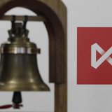 The bell rung at the beginning of trading sessions is seen in front of the logo of the Moscow Exchange after the start of trading in Moscow The bell rung at the beginning of trading sessions is seen in front of the logo of the Moscow Exchange after the start of trading in Moscow