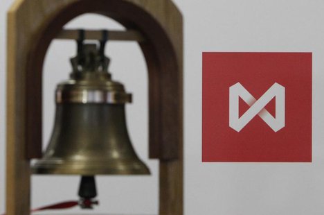 The bell rung at the beginning of trading sessions is seen in front of the logo of the Moscow Exchange after the start of trading in Moscow The bell rung at the beginning of trading sessions is seen in front of the logo of the Moscow Exchange after the start of trading in Moscow
