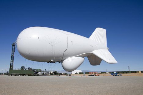 A Raytheon Joint Land Attack Cruise Missile Defense Elevated Netted Sensor System (JLENS) aerostat is pictured on the White Sands Missile Ra A Raytheon Joint Land Attack Cruise Missile Defense Elevated Netted Sensor System (JLENS) aerostat is pictured on the White Sands Missile Ra