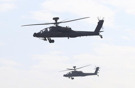 AH-64E Apache attack helicopters which are equipped with AN/APG-78 Longbow Fire Control Radar and purchased from the U.S. take part during a AH-64E Apache attack helicopters which are equipped with AN/APG-78 Longbow Fire Control Radar and purchased from the U.S. take part during a