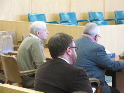 Gordon Miller (L) and attorney Gary Kryshak (R) at table
Gordon Miller (L) and attorney Gary Kryshak (R) at table