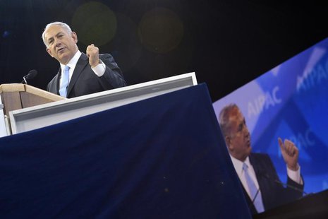 Israeli Prime Minister Benjamin Netanyahu addresses the American Israel Public Affairs Committee (AIPAC) in Washington, March 4, 2014. REUTE Israeli Prime Minister Benjamin Netanyahu addresses the American Israel Public Affairs Committee (AIPAC) in Washington, March 4, 2014. REUTE