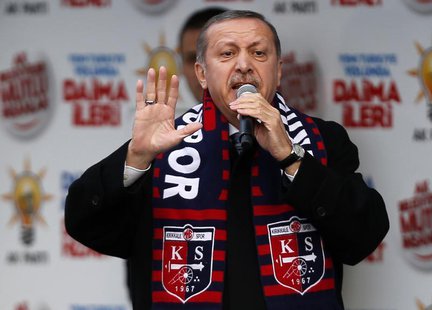 Turkey's Prime Minister Tayyip Erdogan addresses the crowd during an election rally in Kirikkale, central Turkey March 4, 2014. REUTERS/Umit Turkey's Prime Minister Tayyip Erdogan addresses the crowd during an election rally in Kirikkale, central Turkey March 4, 2014. REUTERS/Umit