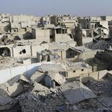 A general view of damage after what activists said was an air strike by forces loyal to Syria's President Bashar al-Assad in the Al-Maysar n A general view of damage after what activists said was an air strike by forces loyal to Syria's President Bashar al-Assad in the Al-Maysar n