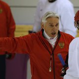 Russia's men's ice hockey coach Zinetula Bilyaletdinov (C) talks to players during a team practice at the 2014 Sochi Winter Olympics, Februa Russia's men's ice hockey coach Zinetula Bilyaletdinov (C) talks to players during a team practice at the 2014 Sochi Winter Olympics, Februa