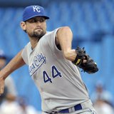 Kansas City Royals pitcher Luke Hochevar throws against the Toronto Blue Jays during the second inning of their MLB American League baseball Kansas City Royals pitcher Luke Hochevar throws against the Toronto Blue Jays during the second inning of their MLB American League baseball