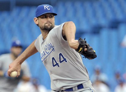 Kansas City Royals pitcher Luke Hochevar throws against the Toronto Blue Jays during the second inning of their MLB American League baseball Kansas City Royals pitcher Luke Hochevar throws against the Toronto Blue Jays during the second inning of their MLB American League baseball