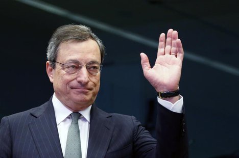 European Central Bank (ECB) President Mario Draghi waves as he arrives at an eurozone finance ministers meeting in Brussels February 17, 201 European Central Bank (ECB) President Mario Draghi waves as he arrives at an eurozone finance ministers meeting in Brussels February 17, 201