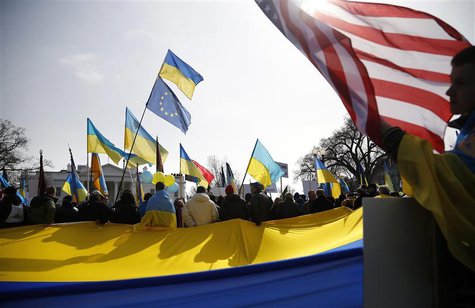 Demonstrators call on the U.S. to take measures against Russia's recent actions in Ukraine, in front of the White House in Washington March Demonstrators call on the U.S. to take measures against Russia's recent actions in Ukraine, in front of the White House in Washington March
