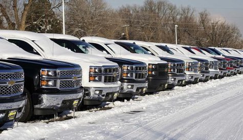 A line of Chevrolet trucks made by General Motors are seen for sale at a dealer in Wheat Ridge, Colorado February 6, 2014 file photo.
CREDIT: REUTERS/RICK WILKING A line of Chevrolet trucks made by General Motors are seen for sale at a dealer in Wheat Ridge, Colorado February 6, 2014 file photo.
CREDIT: REUTERS/RICK WILKING