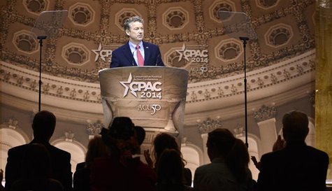 Senator Rand Paul (R-KY) pauses in his remarks as guests applaud at the Conservative Political Action Conference (CPAC) in Oxon Hill, Maryla Senator Rand Paul (R-KY) pauses in his remarks as guests applaud at the Conservative Political Action Conference (CPAC) in Oxon Hill, Maryla