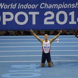 Richard Kilty of Britain celebrates victory next to Jamaicans Nesta Carter and Kimmari Roach in the men's 60 metres final at the world indoo Richard Kilty of Britain celebrates victory next to Jamaicans Nesta Carter and Kimmari Roach in the men's 60 metres final at the world indoo