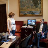 U.S. President Barack Obama talks with Director of Scheduling and Advance Alyssa Mastromonaco in the Outer Oval Office, in this white House U.S. President Barack Obama talks with Director of Scheduling and Advance Alyssa Mastromonaco in the Outer Oval Office, in this white House