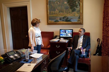 U.S. President Barack Obama talks with Director of Scheduling and Advance Alyssa Mastromonaco in the Outer Oval Office, in this white House U.S. President Barack Obama talks with Director of Scheduling and Advance Alyssa Mastromonaco in the Outer Oval Office, in this white House