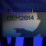 California Lt. Governor Gavin Newsom casts a shadow on a banner as he speaks at the 2014 California Democrats State Convention at the Los An California Lt. Governor Gavin Newsom casts a shadow on a banner as he speaks at the 2014 California Democrats State Convention at the Los An