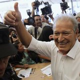 Salvador Sanchez Ceren, the presidential candidate for the Farabundo Marti Front for National Liberation (FMLN), gestures after casting his Salvador Sanchez Ceren, the presidential candidate for the Farabundo Marti Front for National Liberation (FMLN), gestures after casting his
