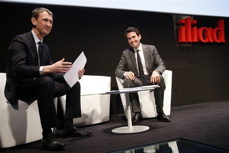 Maxime Lombardini (L), Chief Executive Officer of French broadband Internet provider Iliad, and Thomas Reynaud, Chief Financial Officer of I Maxime Lombardini (L), Chief Executive Officer of French broadband Internet provider Iliad, and Thomas Reynaud, Chief Financial Officer of I
