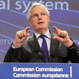 European Commissioner for Internal Market and Services Michel Barnier holds a news conference on the restructuring of the bank at the Europe European Commissioner for Internal Market and Services Michel Barnier holds a news conference on the restructuring of the bank at the Europe