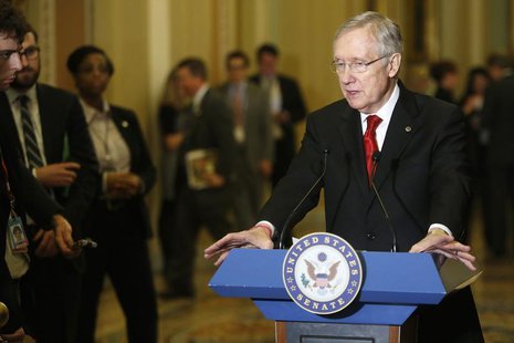 U.S. Senate Majority Leader Harry Reid (D-NV) addresses reporters at the U.S. Capitol in Washington, February 4, 2014. REUTERS/Jonathan Erns U.S. Senate Majority Leader Harry Reid (D-NV) addresses reporters at the U.S. Capitol in Washington, February 4, 2014. REUTERS/Jonathan Erns