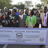 The Rev. Al Sharpton (C) links arms with Sybrina Fulton (L, dark glasses), the mother of slain teen-ager Trayvon Martin, and Phyllis Giles, The Rev. Al Sharpton (C) links arms with Sybrina Fulton (L, dark glasses), the mother of slain teen-ager Trayvon Martin, and Phyllis Giles,