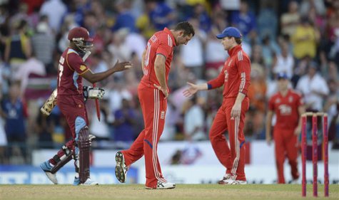 England's Tim Bresnan reacts after the West Indies won their second T20 international cricket match at Kensington Oval in Bridgetown, Barbad England's Tim Bresnan reacts after the West Indies won their second T20 international cricket match at Kensington Oval in Bridgetown, Barbad
