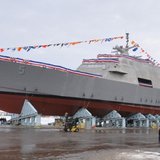 The USS Milwaukee, the U.S. Navy's fifth littoral combat ship, was built at Marinette Marine and launched into the Menominee River, Dec. 18, 2013. (Photo from: FOX 11) The USS Milwaukee, the U.S. Navy's fifth littoral combat ship, was built at Marinette Marine and launched into the Menominee River, Dec. 18, 2013. (Photo from: FOX 11)