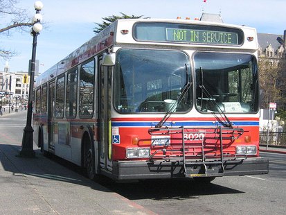 City bus (A New Flyer D40LF with bike rack, during a layover via WikiCommons.com) City bus (A New Flyer D40LF with bike rack, during a layover via WikiCommons.com)