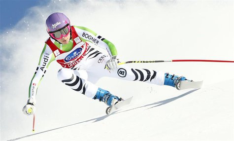 Germany's Maria Hoefl-Riesch skis during the women's downhill event during the FIS Alpine Skiing World Cup finals in the Swiss ski resort of Germany's Maria Hoefl-Riesch skis during the women's downhill event during the FIS Alpine Skiing World Cup finals in the Swiss ski resort of