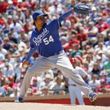 Kansas City Royals pitcher Ervin Santana throws against the Texas Rangers in the second inning of their MLB American League baseball game in Kansas City Royals pitcher Ervin Santana throws against the Texas Rangers in the second inning of their MLB American League baseball game in