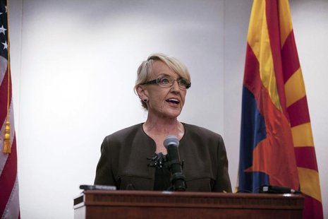 Arizona Governor Jan Brewer makes a statement saying she vetoed the controversial Senate Bill 1062 bill, at Arizona State Capitol in Phoenix Arizona Governor Jan Brewer makes a statement saying she vetoed the controversial Senate Bill 1062 bill, at Arizona State Capitol in Phoenix