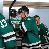 Mar 10, 2014; Dallas, TX, USA; Dallas Stars center Rich Peverley (17) and defenseman Alex Goligoski (33) and defenseman Trevor Daley (6) tak Mar 10, 2014; Dallas, TX, USA; Dallas Stars center Rich Peverley (17) and defenseman Alex Goligoski (33) and defenseman Trevor Daley (6) tak