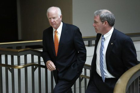 U.S. Senator Saxby Chambliss (R-GA) (L), vice chairman of the Senate Select Committee on Intelligence, and Senator Jeffrey Chiesa (R-NJ) dep U.S. Senator Saxby Chambliss (R-GA) (L), vice chairman of the Senate Select Committee on Intelligence, and Senator Jeffrey Chiesa (R-NJ) dep