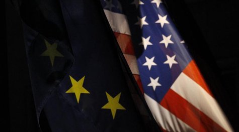 An EU flag and an U.S. flag are pictured in front of the German Finance Ministry before a meeting between German Finance Minister Wolfgang S An EU flag and an U.S. flag are pictured in front of the German Finance Ministry before a meeting between German Finance Minister Wolfgang S