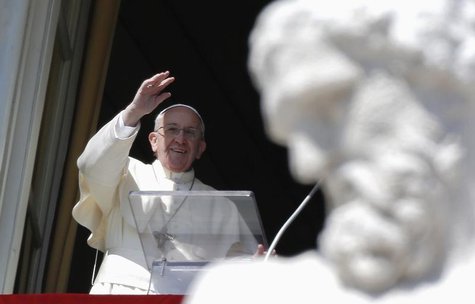Pope Francis waves as he leads the Angelus prayer from the window of the Apostolic palace in Saint Peter's Square at the Vatican March 9, 20 Pope Francis waves as he leads the Angelus prayer from the window of the Apostolic palace in Saint Peter's Square at the Vatican March 9, 20