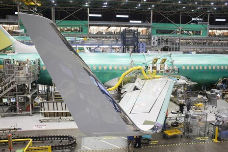 The winglet of a Boeing 737 jetliner is pictured during a tour of the Boeing 737 assembly plant in Renton, Washington February 4, 2014. REUT The winglet of a Boeing 737 jetliner is pictured during a tour of the Boeing 737 assembly plant in Renton, Washington February 4, 2014. REUT