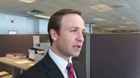 Lt. Gov. Brian Calley meets the media in the front office at Schupan and Sons Lt. Gov. Brian Calley meets the media in the front office at Schupan and Sons