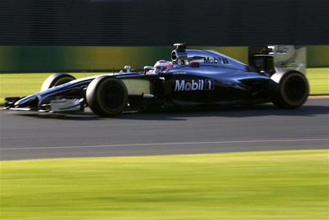 McLaren Formula One driver Jenson Button of Britain drives during the second practice session of the Australian F1 Grand Prix at the Albert McLaren Formula One driver Jenson Button of Britain drives during the second practice session of the Australian F1 Grand Prix at the Albert
