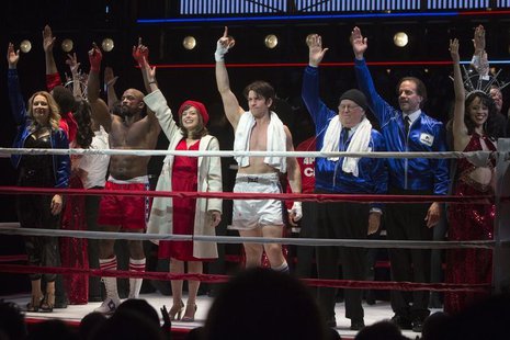Cast members thank attendees during the curtain call at the preview performance of Rocky on Broadway in Manhattan, New York February 13, 201 Cast members thank attendees during the curtain call at the preview performance of Rocky on Broadway in Manhattan, New York February 13, 201
